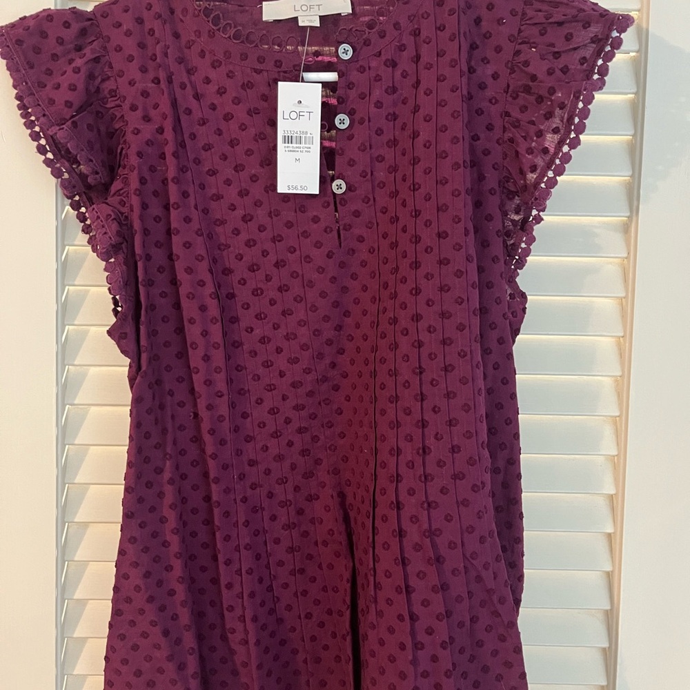 LOFT Plum Eyelet Flutter-Sleeve Tunic Top - Picture 2 of 5